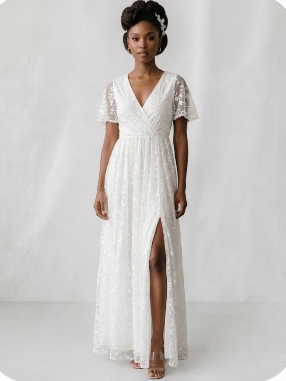 Baltic Born Marseille Embossed White Lace Wrap Maxi Dress